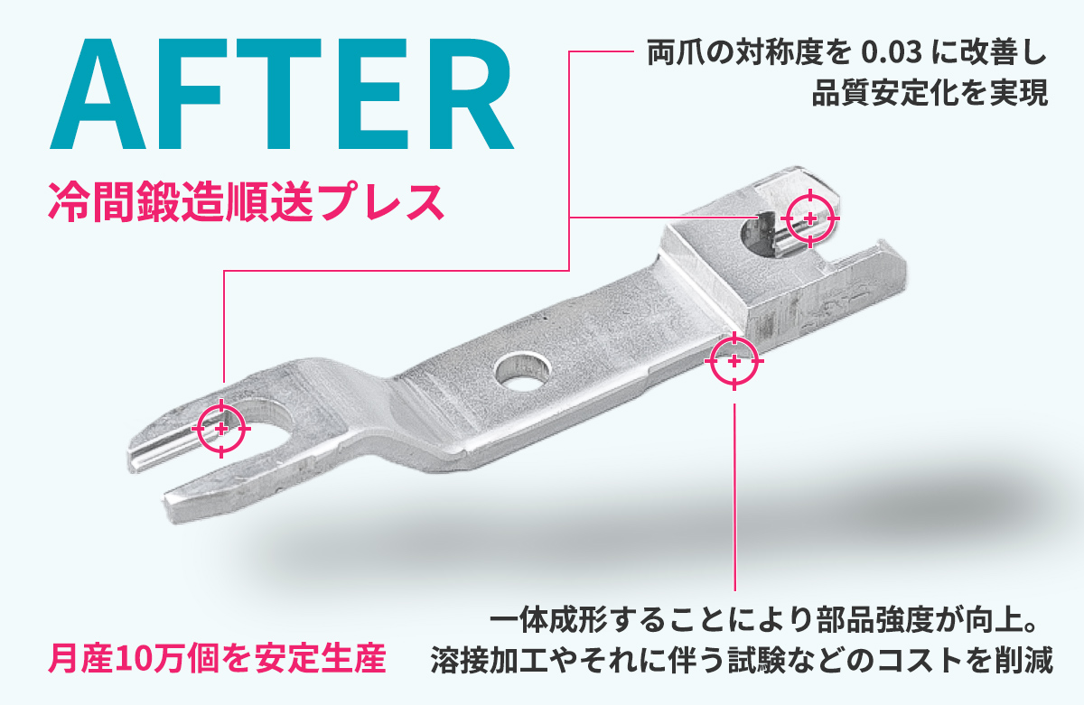 工法転換後の冷間鍛造ジュンスプレスのポイントと、見た目
